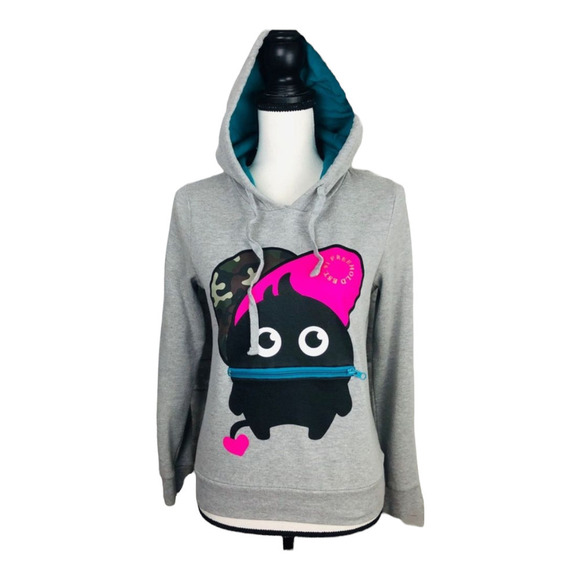 Freehold Sweaters - Freehold Graphic Hoodie Grey Black Pink Streetwear Zipper Cotton Blend S Small
